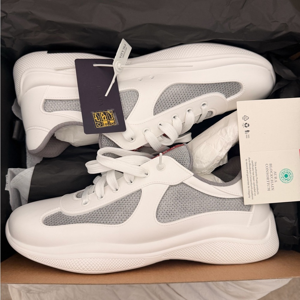 Prada Men's White and Gray Sneakers